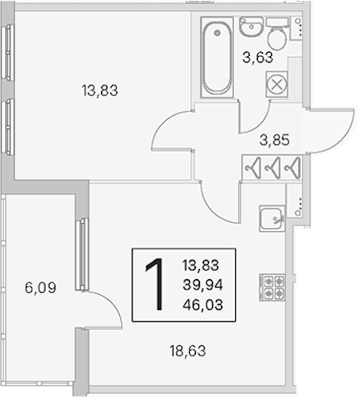 1-комнатная квартира 39.94 м², 2/4 эт., ЖК «Любоград в Стрельне»